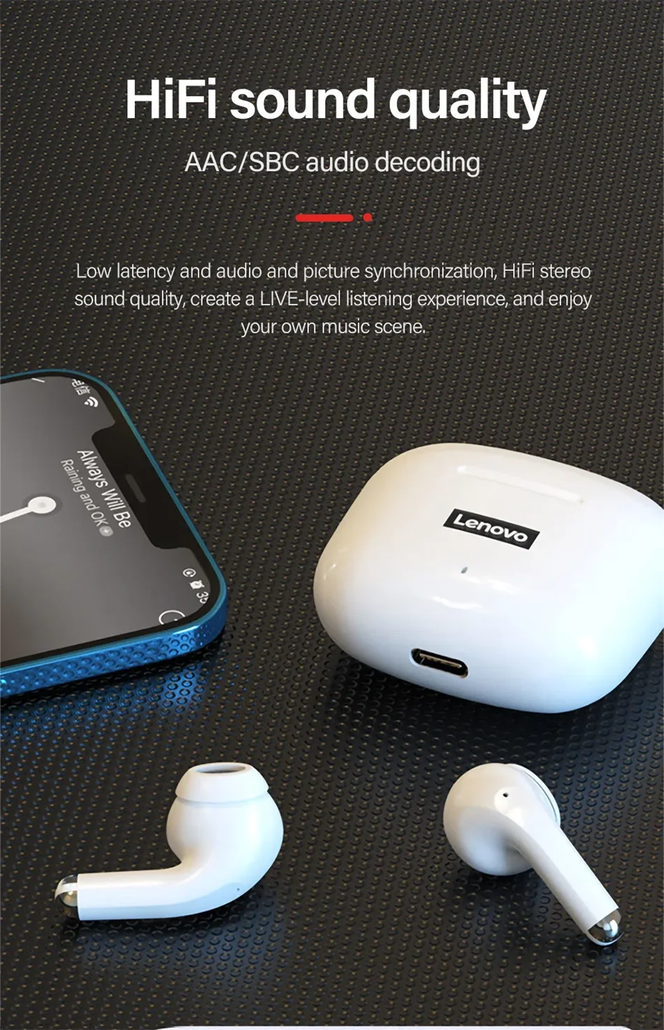 Lenovo LP40 Pro Bluetooth V5.3 Earphones Anti-sweat Lightweight Headphones Compatible With Smart Phone Laptop Computer Earbuds