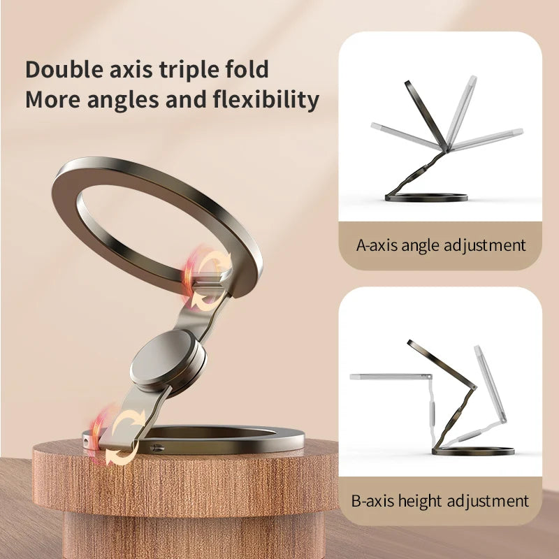 Foldable Double-Sided Mobile Phone Holder for Magsafe iPhone 17 16 15 14 13, 360° Rotation Stand with Strong Magnet Finger Grip