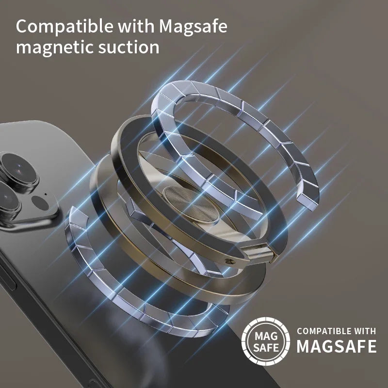 Foldable Double-Sided Mobile Phone Holder for Magsafe iPhone 17 16 15 14 13, 360° Rotation Stand with Strong Magnet Finger Grip