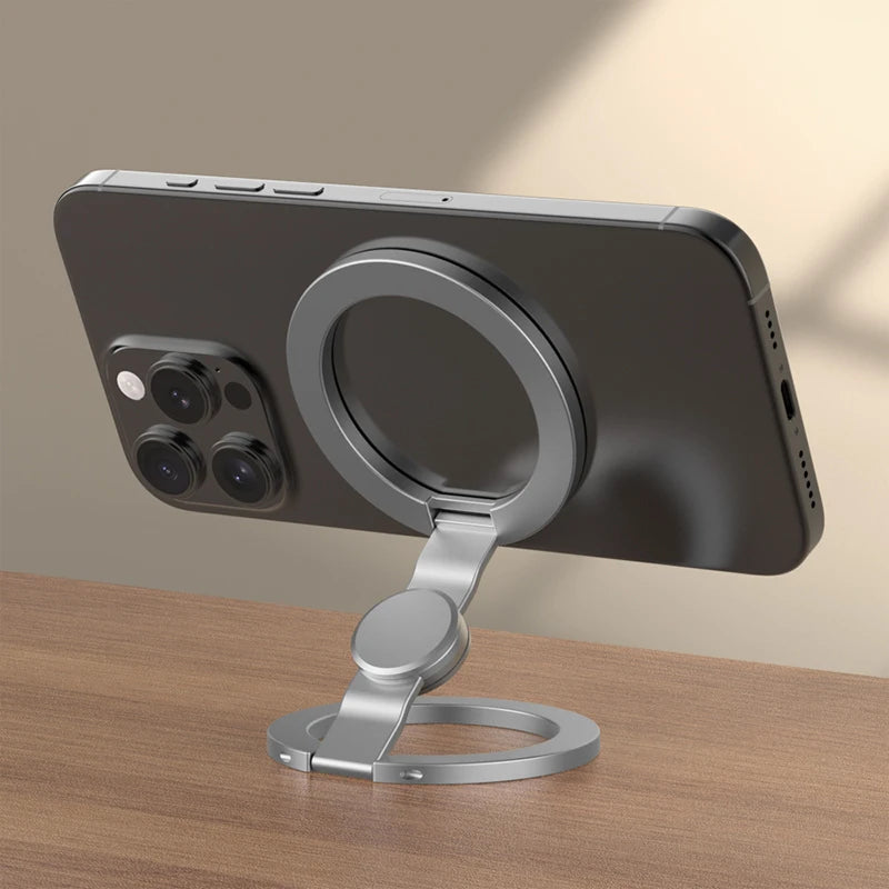 Foldable Double-Sided Mobile Phone Holder for Magsafe iPhone 17 16 15 14 13, 360° Rotation Stand with Strong Magnet Finger Grip
