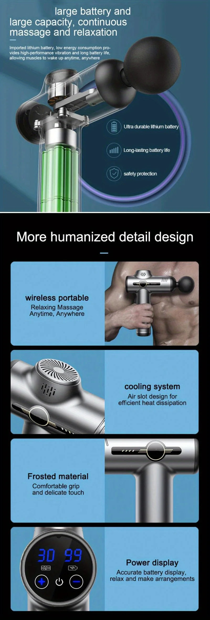 6/99 Speeds Massage Gun Deep Tissue, Back Massager Gun for Athletes Muscle Massage Gun for Body with 4/8 Massage Heads