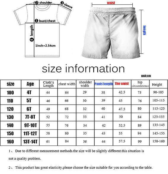 Summer Girls Casual T Shirt Sets K POP Cartoon Printed Kids Fashion Outfits Teen Children's O Neck Short Sleeve Tops Shorts 2pcs