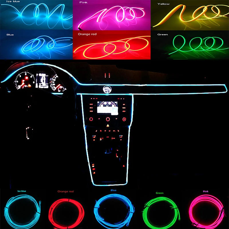 5m Car Interior Atmosphere Lighting LED Strip 5V DIY Flexible EL Cold Light Line Tube With USB Auto Decoration Ambient Lamp