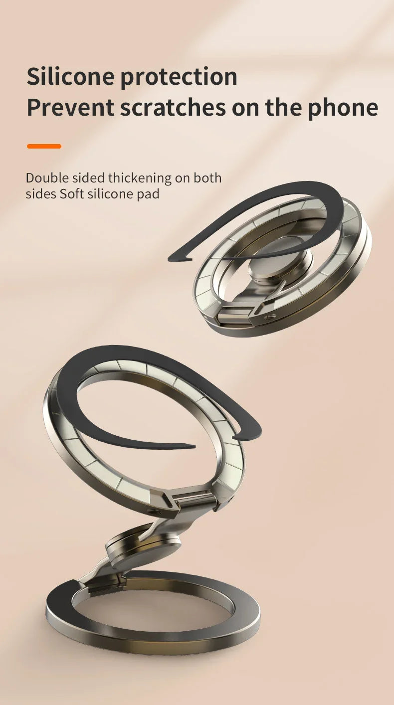 Foldable Double-Sided Mobile Phone Holder for Magsafe iPhone 17 16 15 14 13, 360° Rotation Stand with Strong Magnet Finger Grip