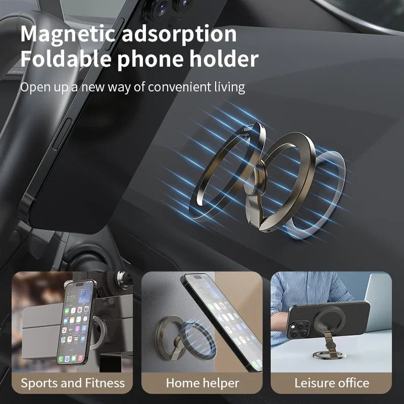 Foldable Double-Sided Mobile Phone Holder for Magsafe iPhone 17 16 15 14 13, 360° Rotation Stand with Strong Magnet Finger Grip