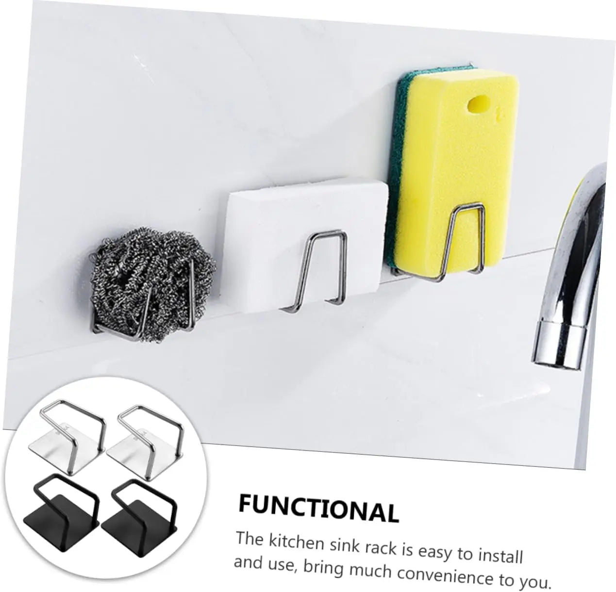 1 Pieces Sponges Holder Kitchen Drain Stainless Steel Rack Self Adhesive Storage Holder Wall Hook Kitchen Tool Wholesale