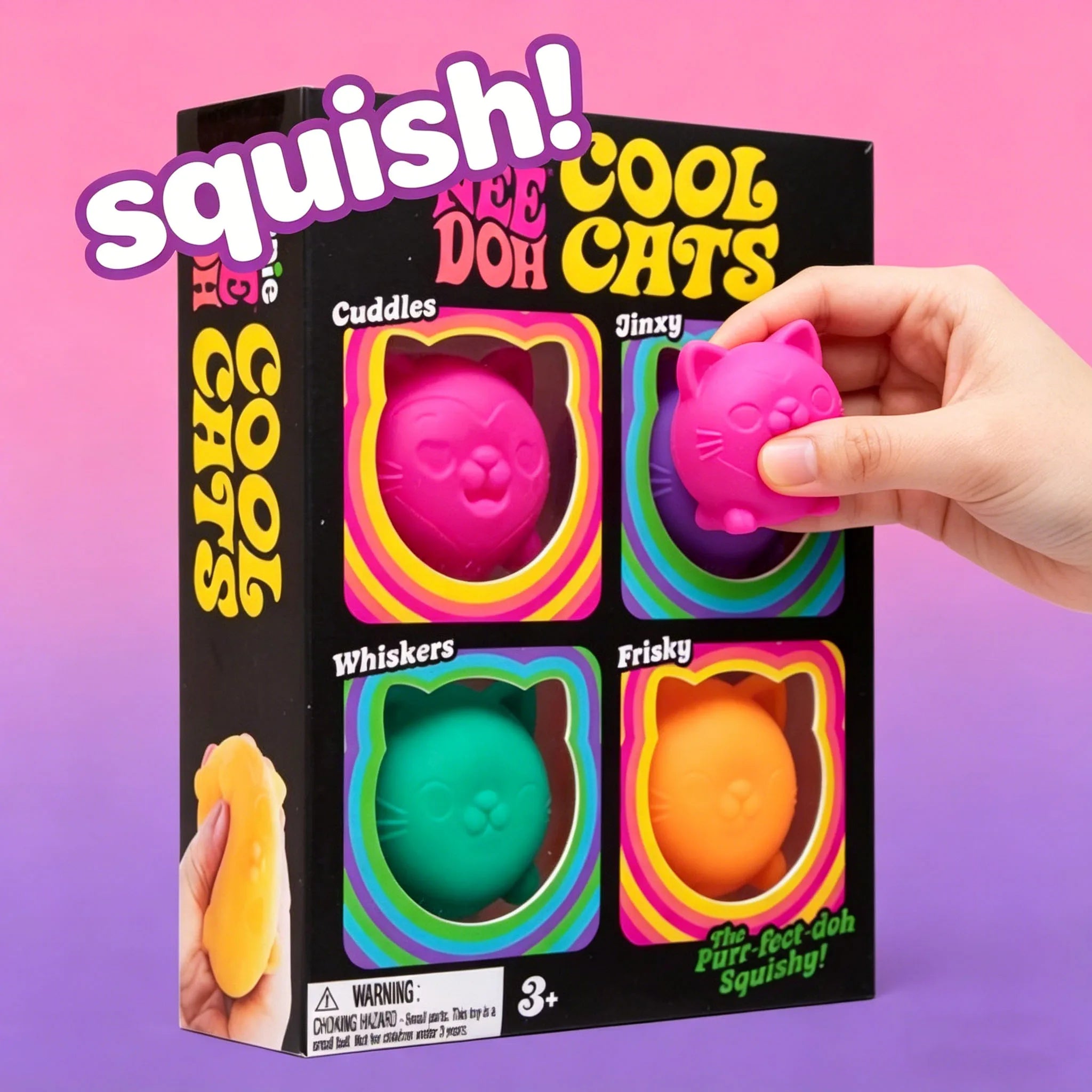 Schylling Needoh Cute Cat Squishy Toys Slow Rise Stress Relief Ball Sensory Fidget Toys for Adult Kids Anti-Anxiety Sensory Toys