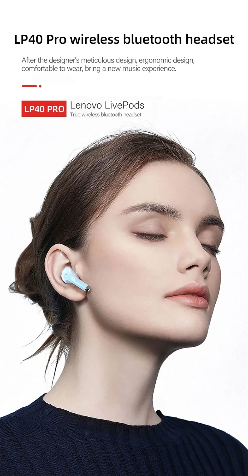 Lenovo LP40 Pro Bluetooth V5.3 Earphones Anti-sweat Lightweight Headphones Compatible With Smart Phone Laptop Computer Earbuds