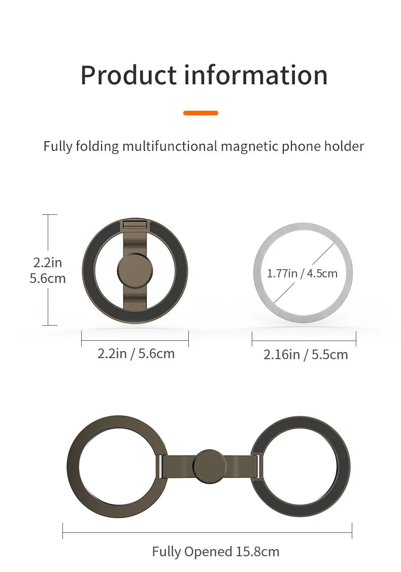 Foldable Double-Sided Mobile Phone Holder for Magsafe iPhone 17 16 15 14 13, 360° Rotation Stand with Strong Magnet Finger Grip