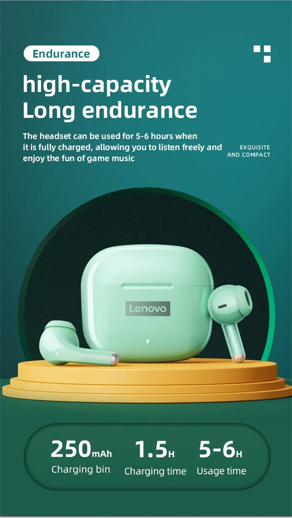 Lenovo LP40 Pro Bluetooth V5.3 Earphones Anti-sweat Lightweight Headphones Compatible With Smart Phone Laptop Computer Earbuds