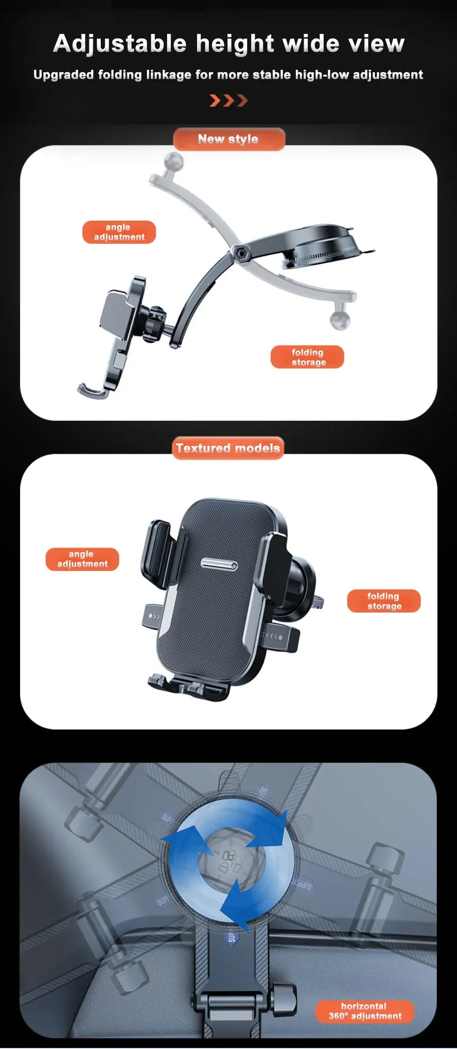 Universal Car Dashboard Phone Holder Auto Cellphone Stand for GPS Navigation Desk Windshield Hanging Bracket