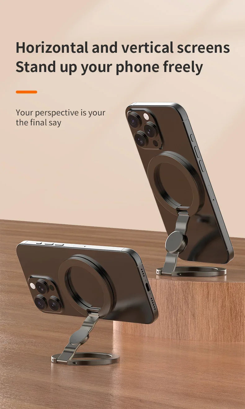Foldable Double-Sided Mobile Phone Holder for Magsafe iPhone 17 16 15 14 13, 360° Rotation Stand with Strong Magnet Finger Grip