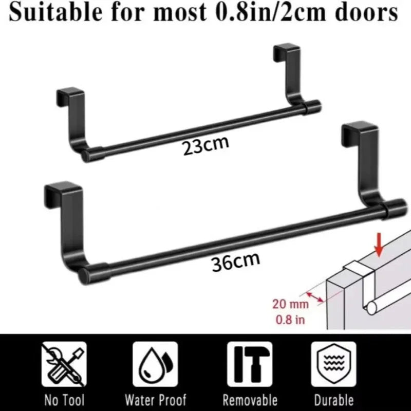 Towel Rack Over Door Stainless Steel Towel Bar Storage Organizer Bathroom Kitchen Cabinet Door Hanging Towel Rack
