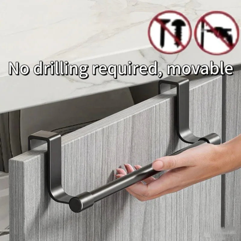 Towel Rack Over Door Stainless Steel Towel Bar Storage Organizer Bathroom Kitchen Cabinet Door Hanging Towel Rack