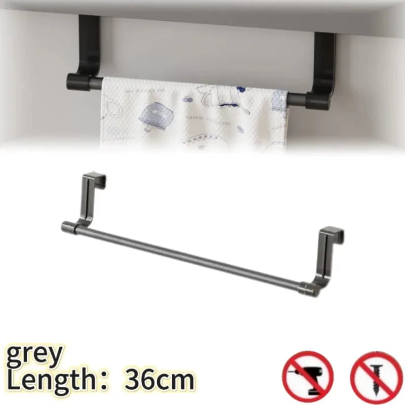 Towel Rack Over Door Stainless Steel Towel Bar Storage Organizer Bathroom Kitchen Cabinet Door Hanging Towel Rack