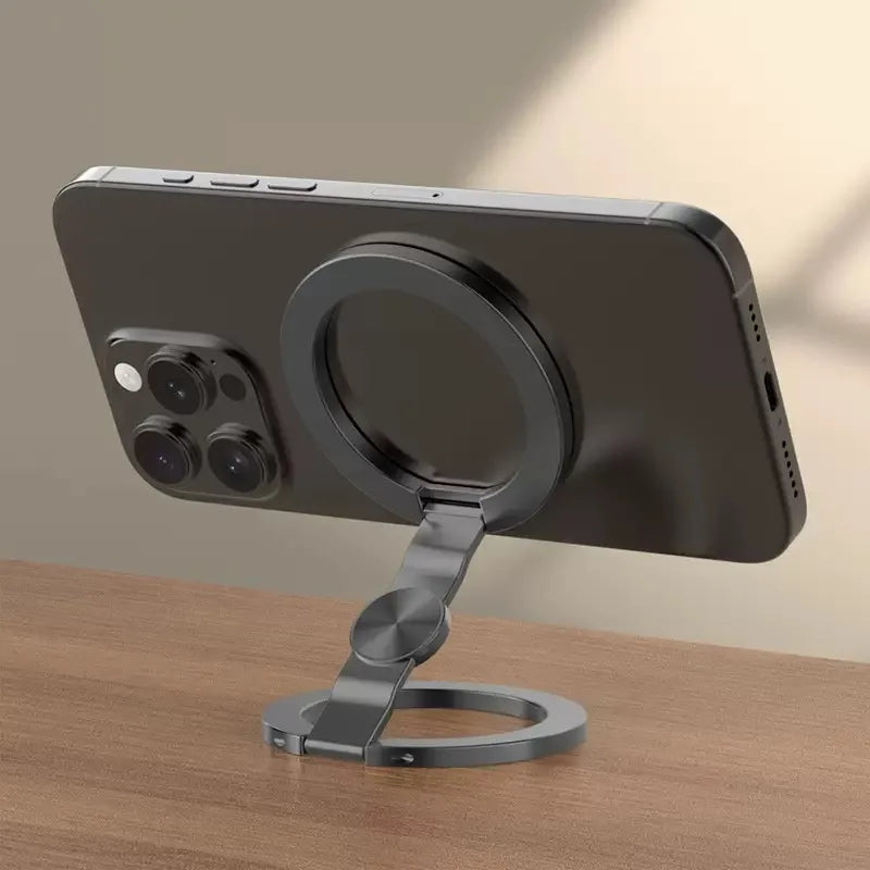 Foldable Double-Sided Mobile Phone Holder for Magsafe iPhone 17 16 15 14 13, 360° Rotation Stand with Strong Magnet Finger Grip