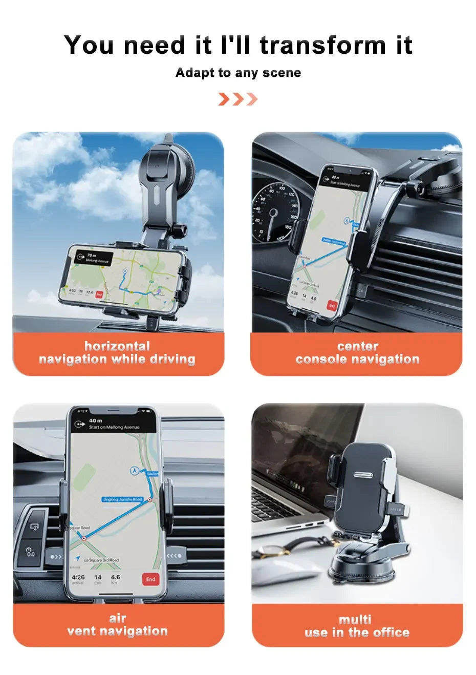 Universal Car Dashboard Phone Holder Auto Cellphone Stand for GPS Navigation Desk Windshield Hanging Bracket
