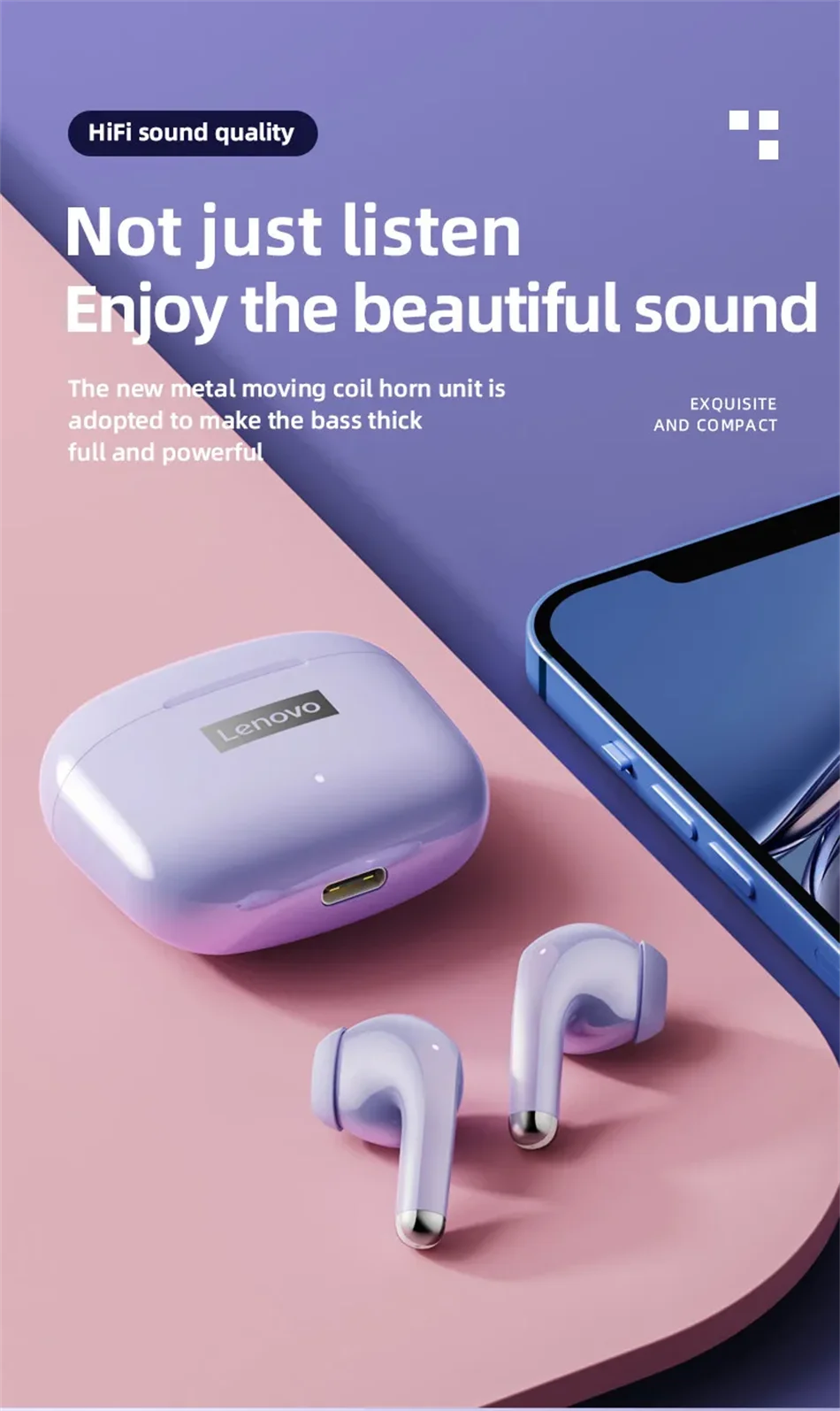 Lenovo LP40 Pro Bluetooth V5.3 Earphones Anti-sweat Lightweight Headphones Compatible With Smart Phone Laptop Computer Earbuds