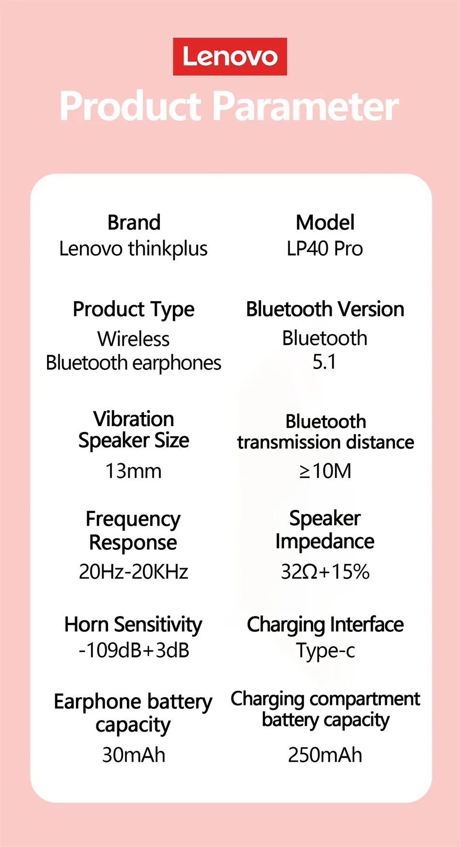 Lenovo LP40 Pro Bluetooth V5.3 Earphones Anti-sweat Lightweight Headphones Compatible With Smart Phone Laptop Computer Earbuds