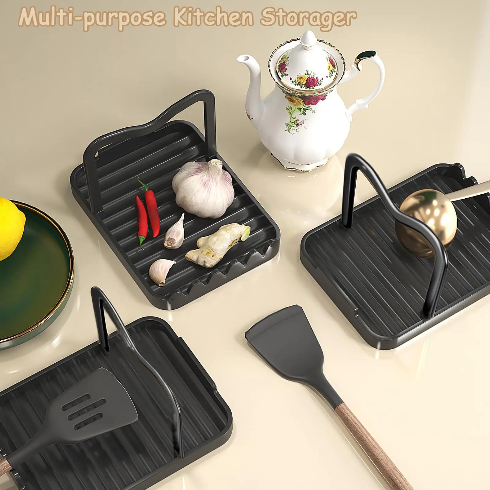 1-3PC Spatula Pot Lid Holder Foldable Multifunctional Upright Stand  Kitchen Draining Rack Wave Anti-slip Storage Organiser