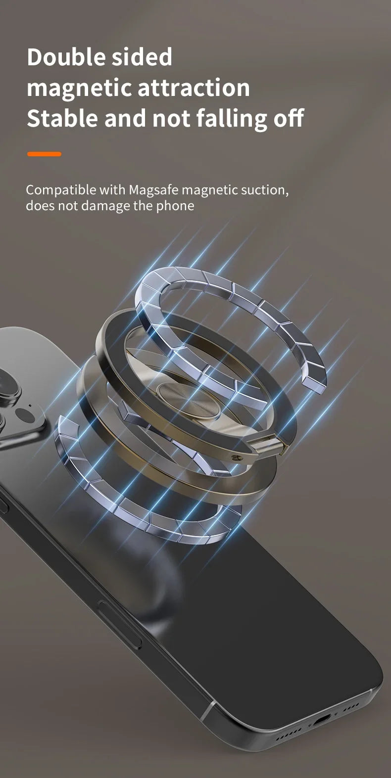 Foldable Double-Sided Mobile Phone Holder for Magsafe iPhone 17 16 15 14 13, 360° Rotation Stand with Strong Magnet Finger Grip