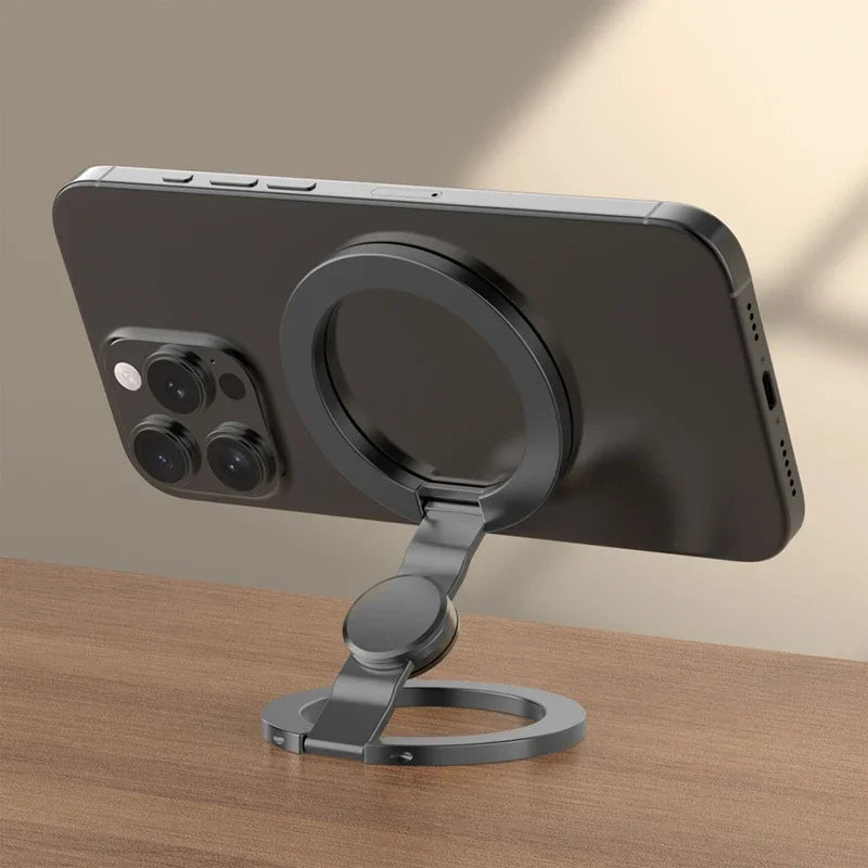 Foldable Double-Sided Mobile Phone Holder for Magsafe iPhone 17 16 15 14 13, 360° Rotation Stand with Strong Magnet Finger Grip