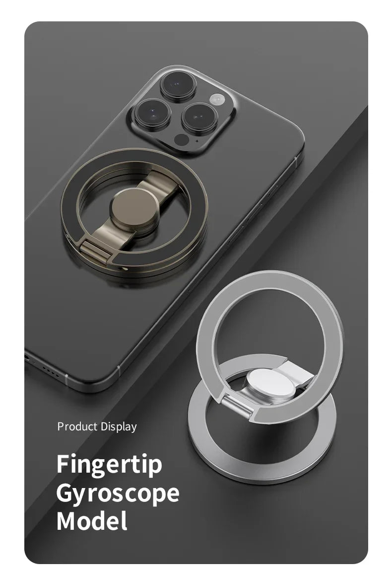 Foldable Double-Sided Mobile Phone Holder for Magsafe iPhone 17 16 15 14 13, 360° Rotation Stand with Strong Magnet Finger Grip