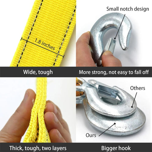 1pc 4M Car Tow Cable Heavy Duty 5 Ton Trailer Rope Towing Pull Rope Strap Hooks Van Road Recovery Car Accessories